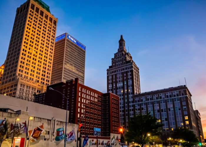 Tulsa city skyline dusk