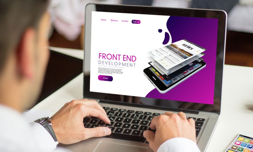computer screen showing front end developer on the screen