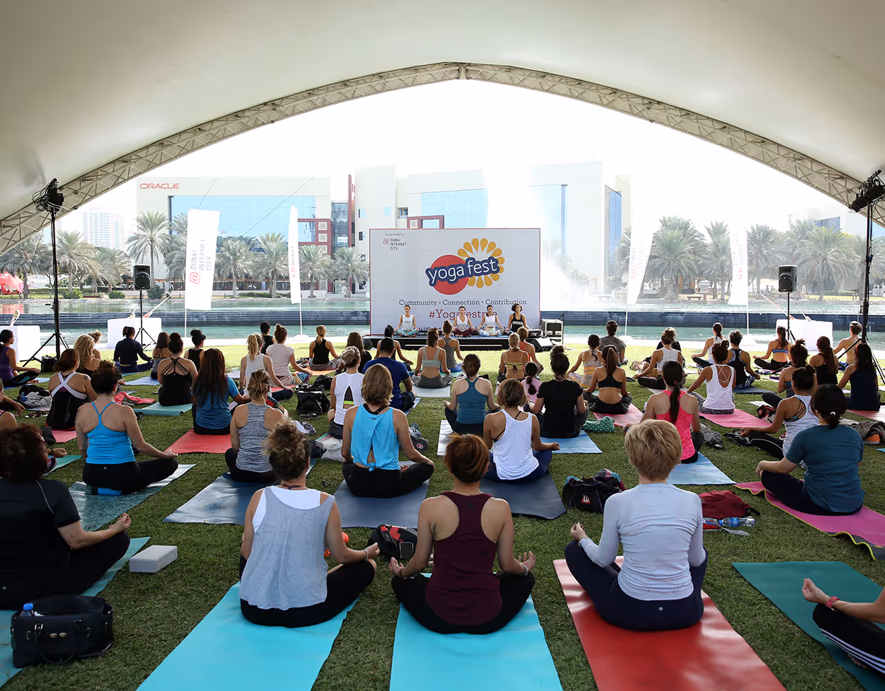 Yoga festival event at Dubai Internet City waterfront venue