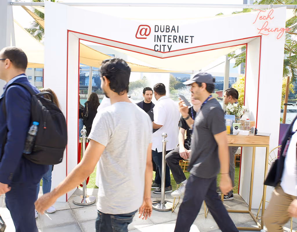 Visitors networking at Dubai Internet City business event