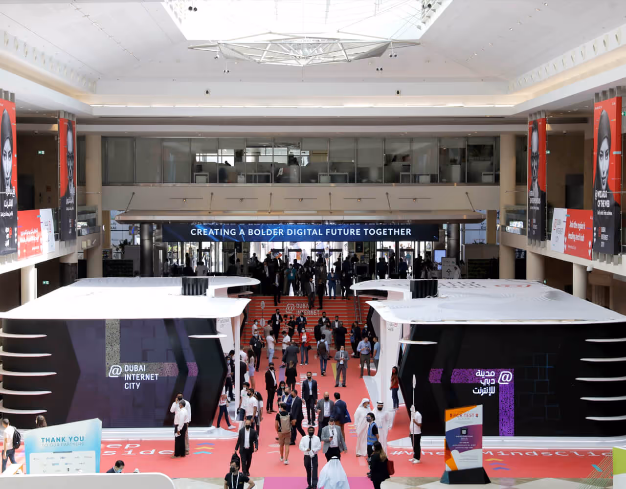 Visitors at Dubai Internet City technology exhibition hall