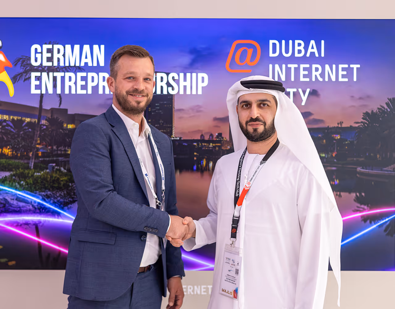 Professional handshake at a German Entrepreneurship event in Dubai Outsource City