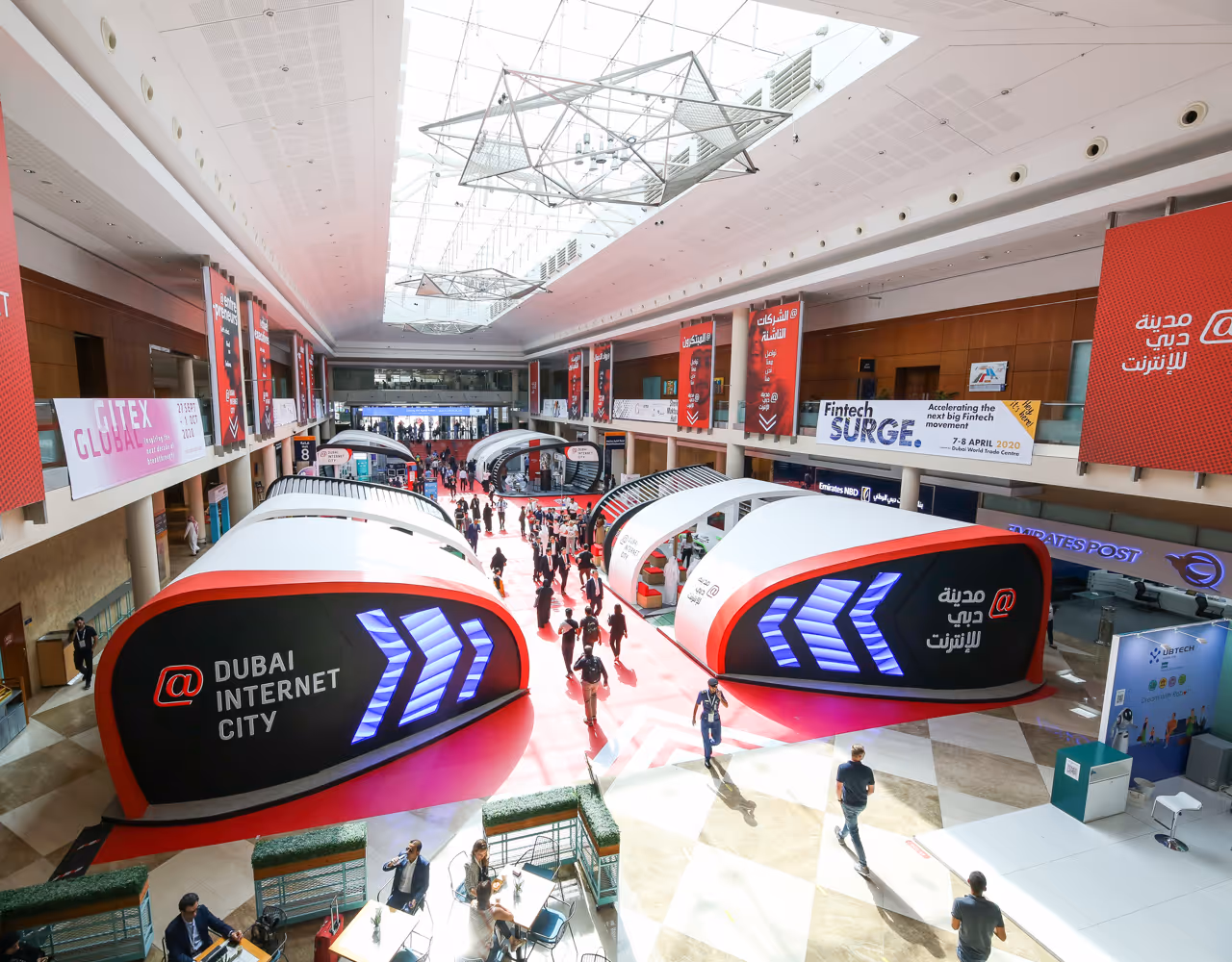 Tech exhibition hall at Dubai Outsource City innovation event