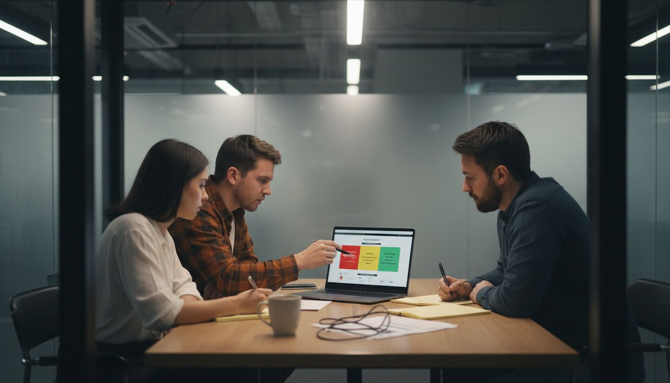 Startup team meeting about risk assessment