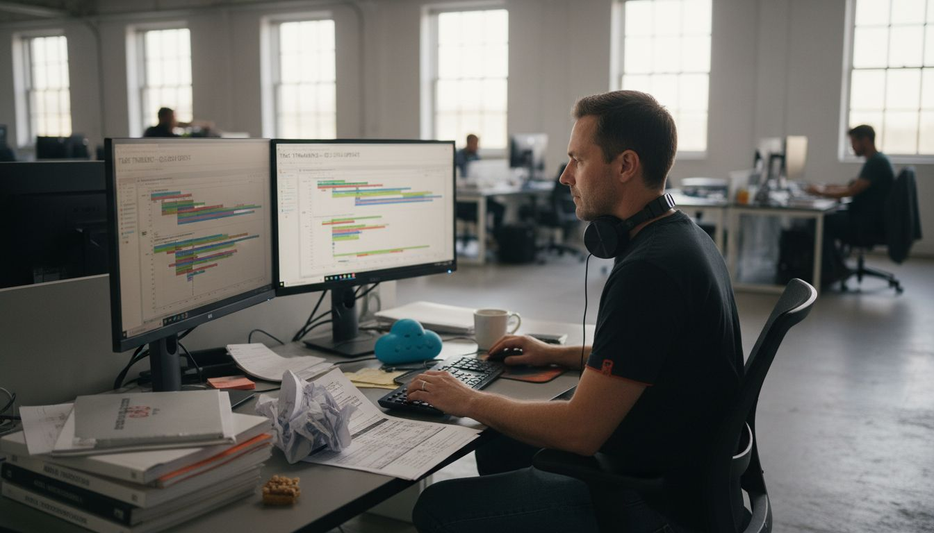 Project manager updating timelines at his desk