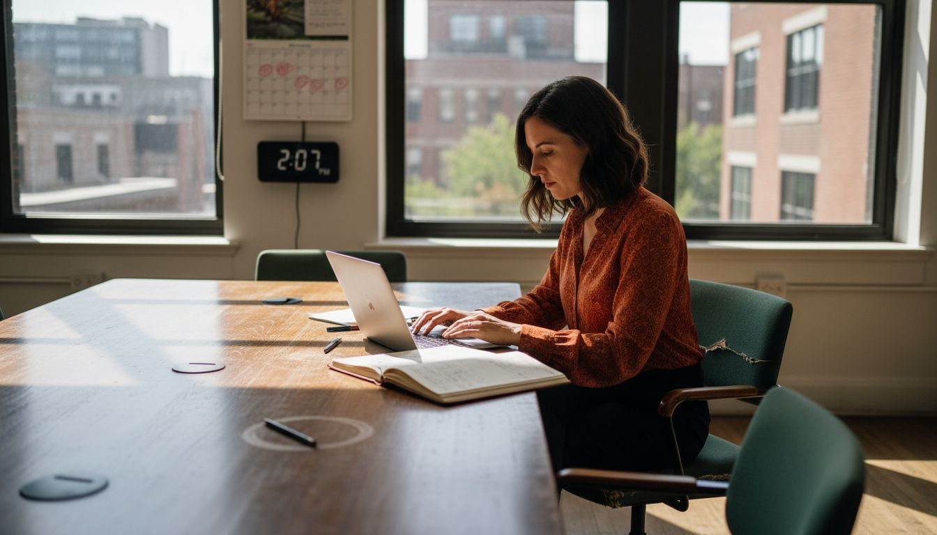 Leader multitasking at conference table