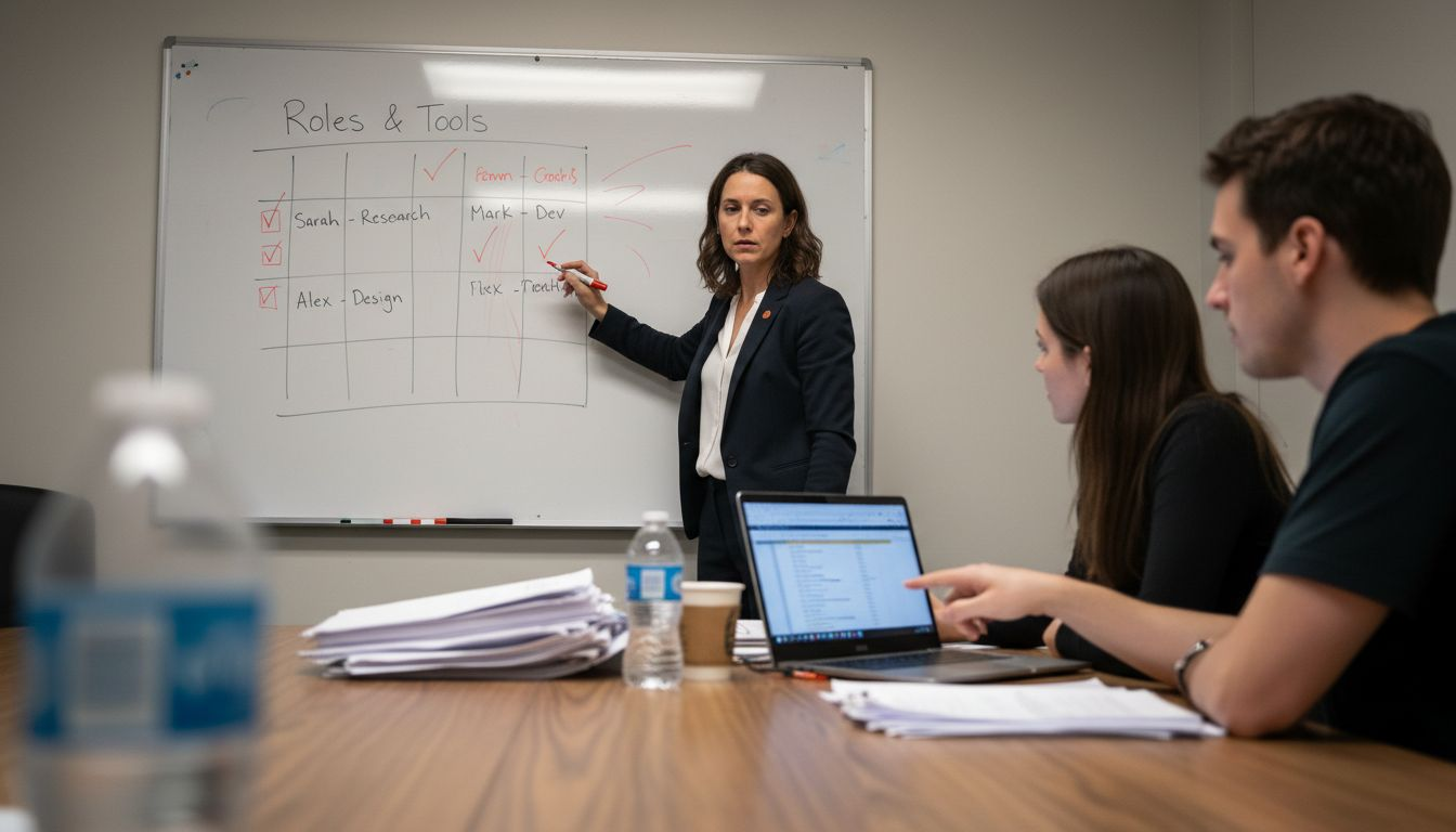 Project manager assigning team workflow roles