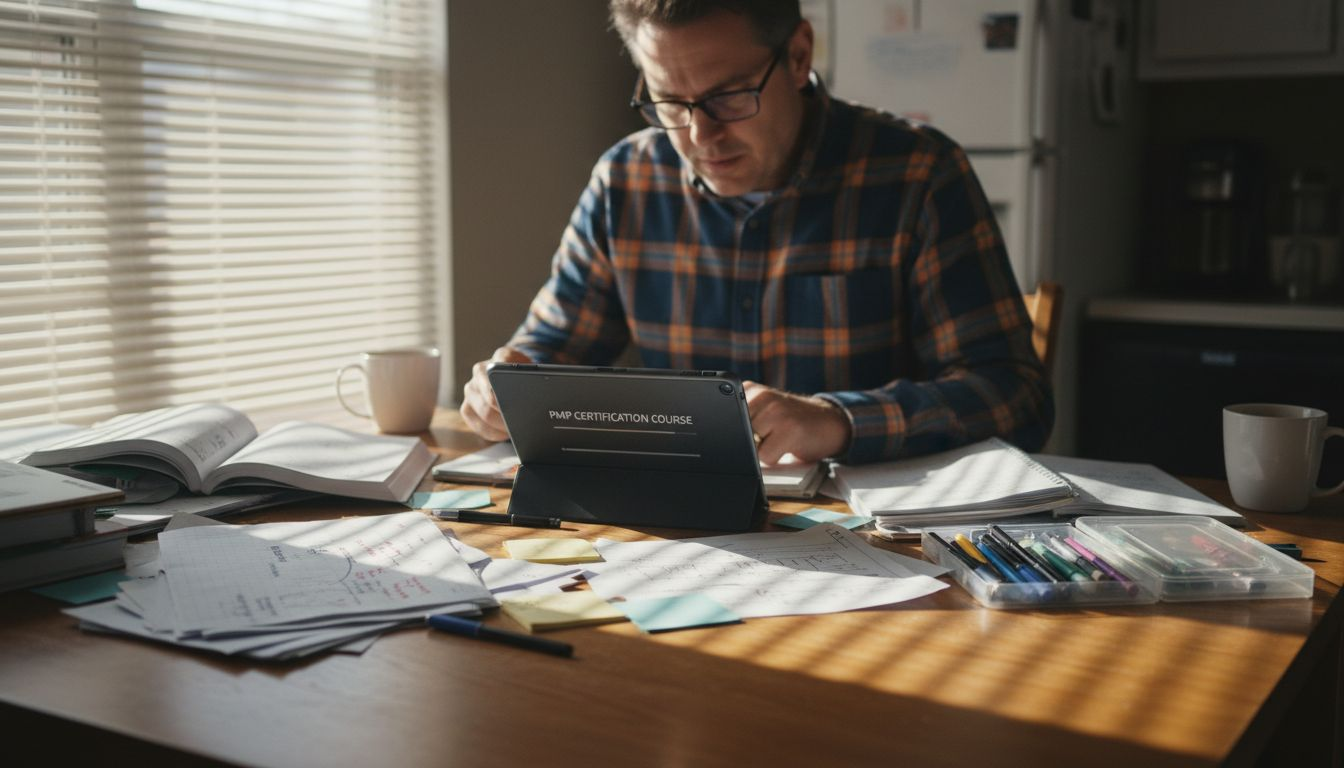 Person organizing PMP study resources