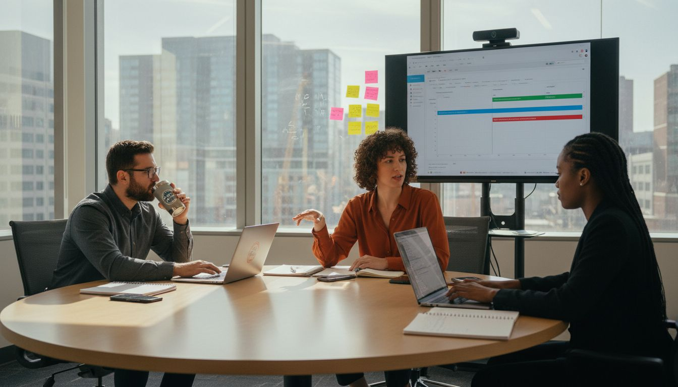 Tech leads coordinating projects in meeting