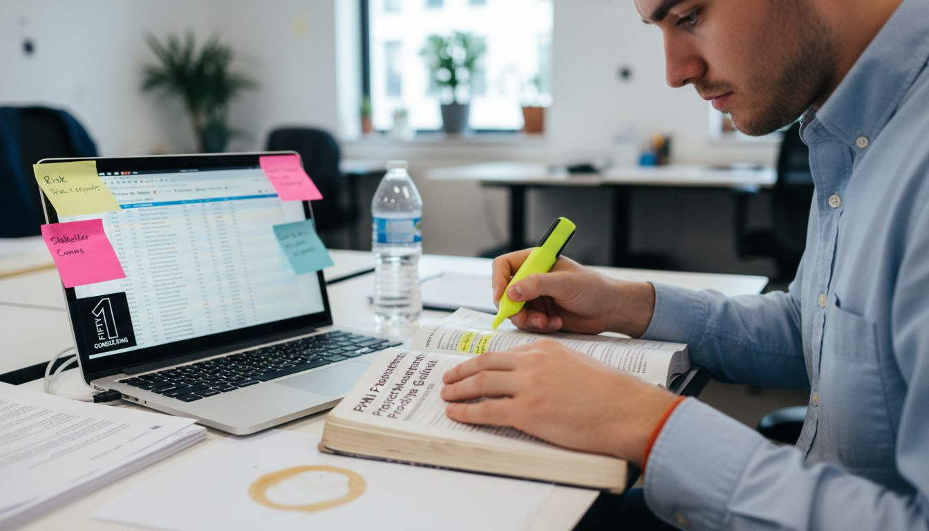 Professional studying PMI certification guide