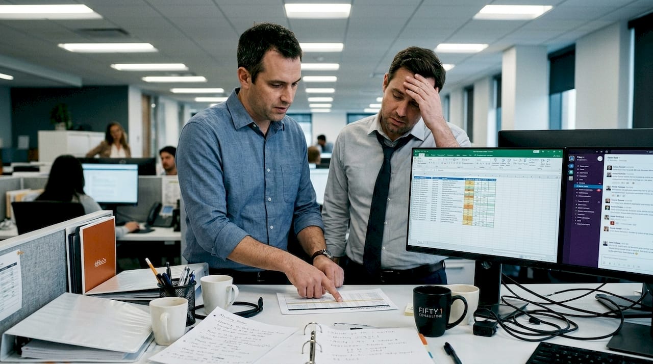 Project managers reviewing missed communication
