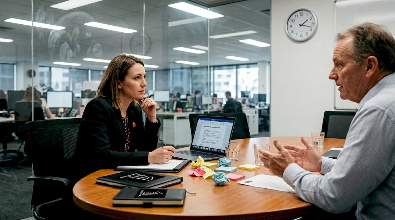 Manager practicing reflective listening in meeting