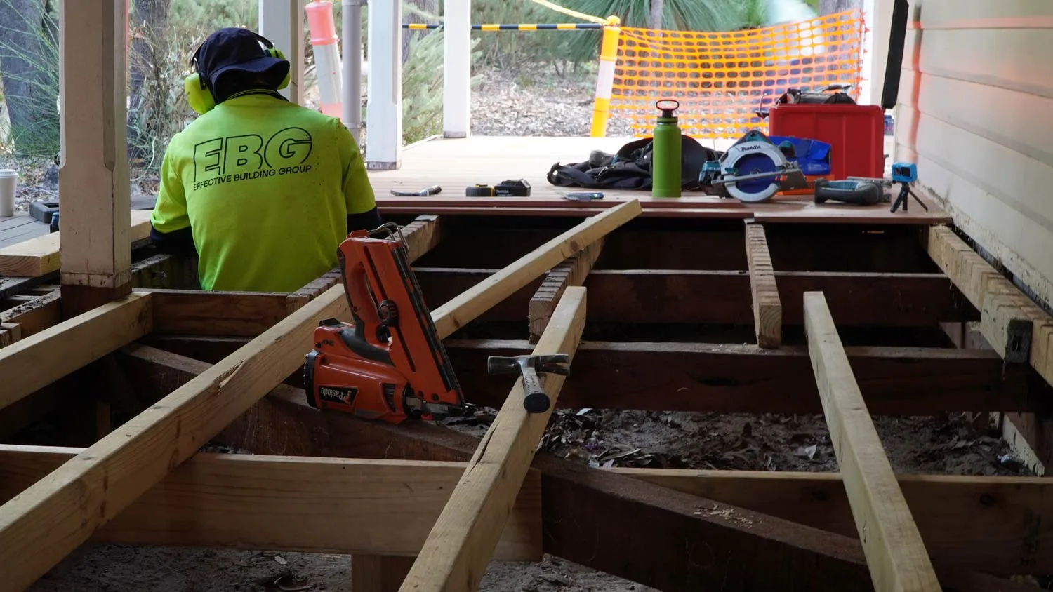Construction site activity featuring the EBG team