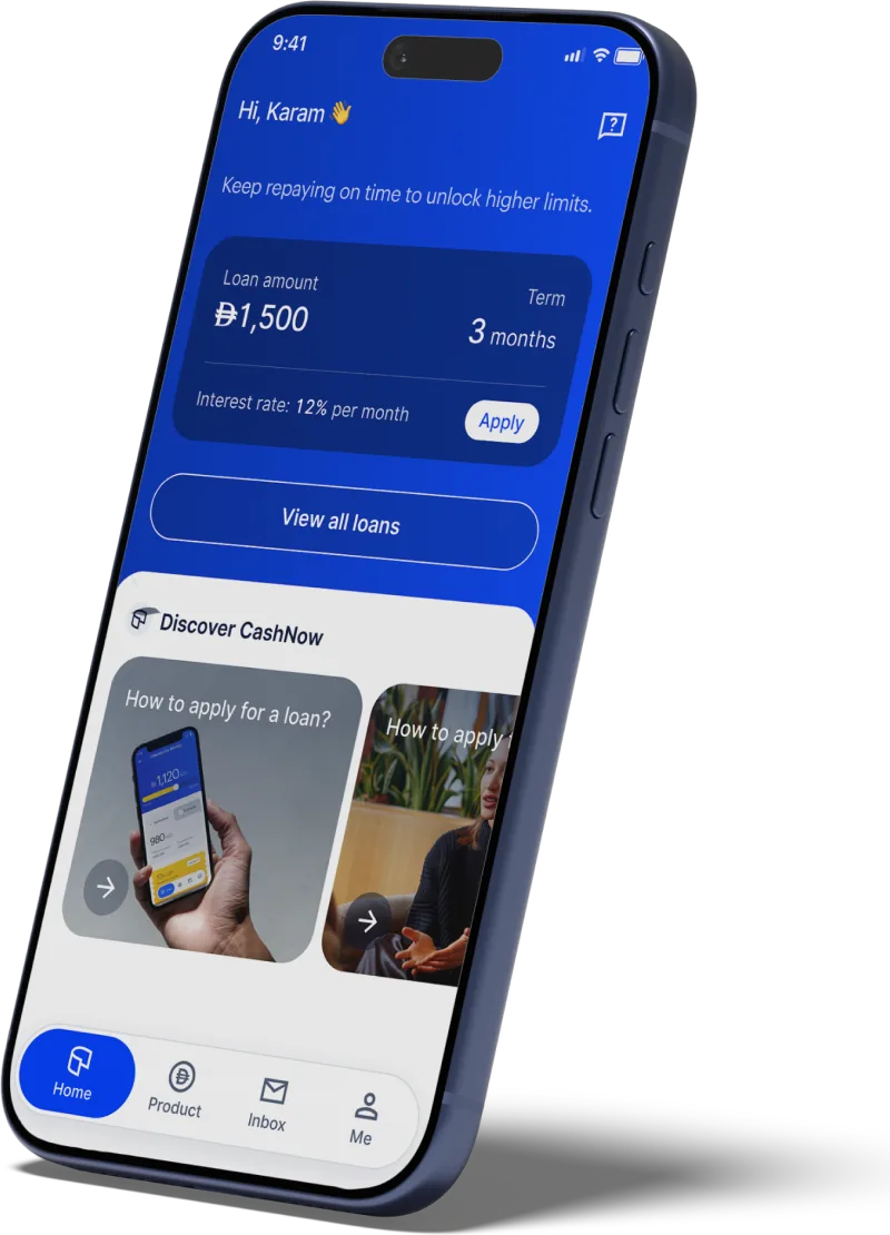 CashNow app home screen