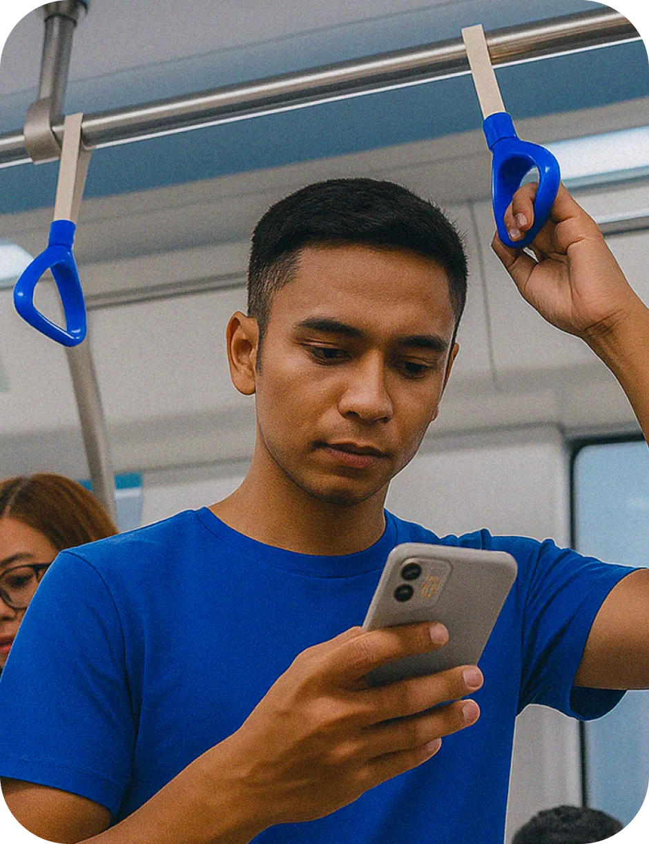 Customer using the CashNow app on the metro