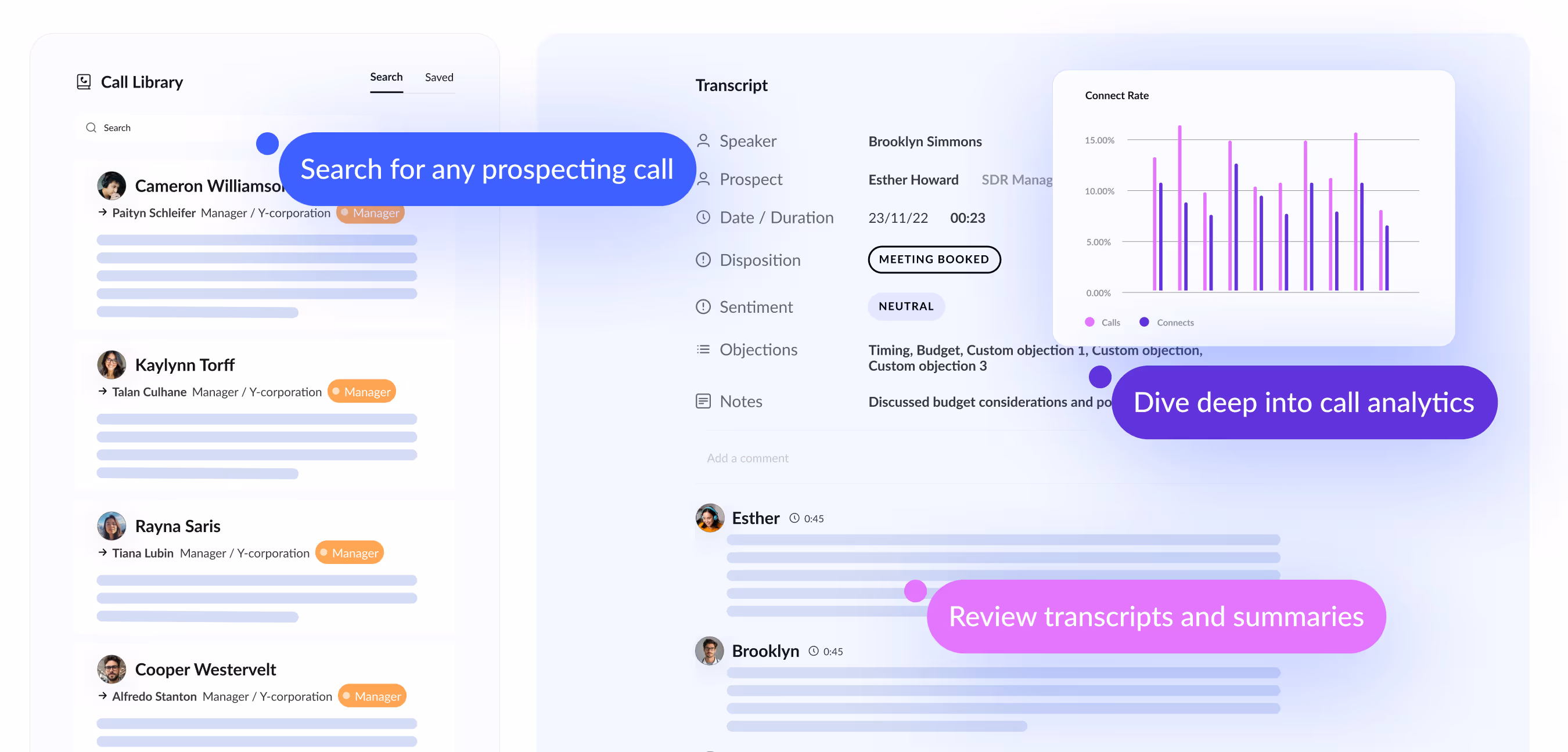 showing call library and analytics