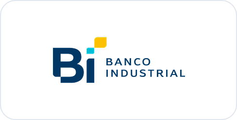 Logo del Banco Industrial con las letras Bi y cuadros en amarillo y azul.