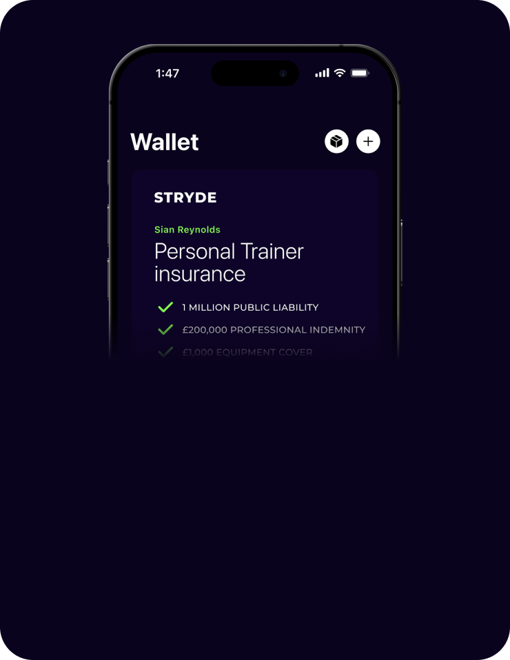 Wallet card on ios showing stryde insurance coverage