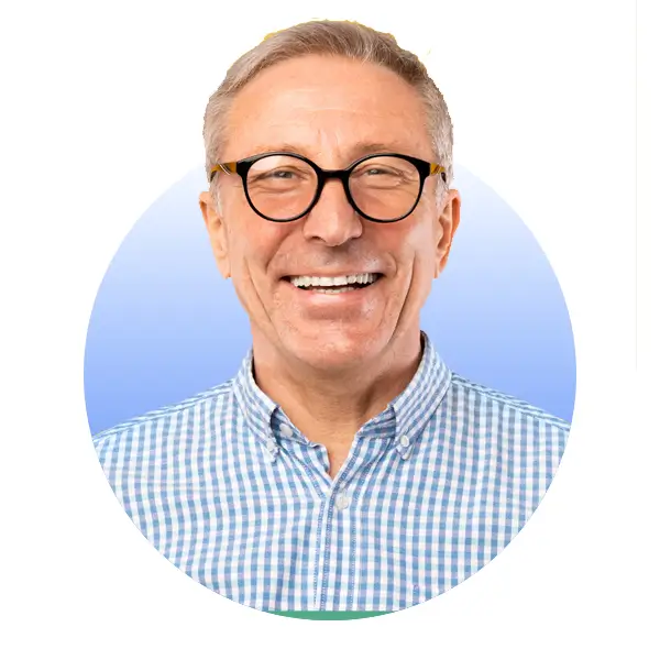 A smiling 67 year old Caucasian volunteer