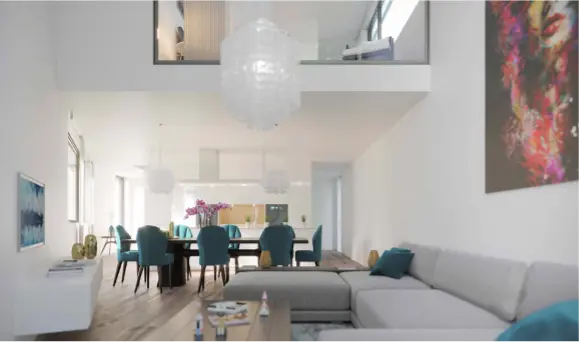 Cuisine ouverte avec accès au salon