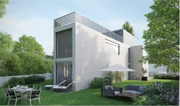 Vue du jardin de la villa.