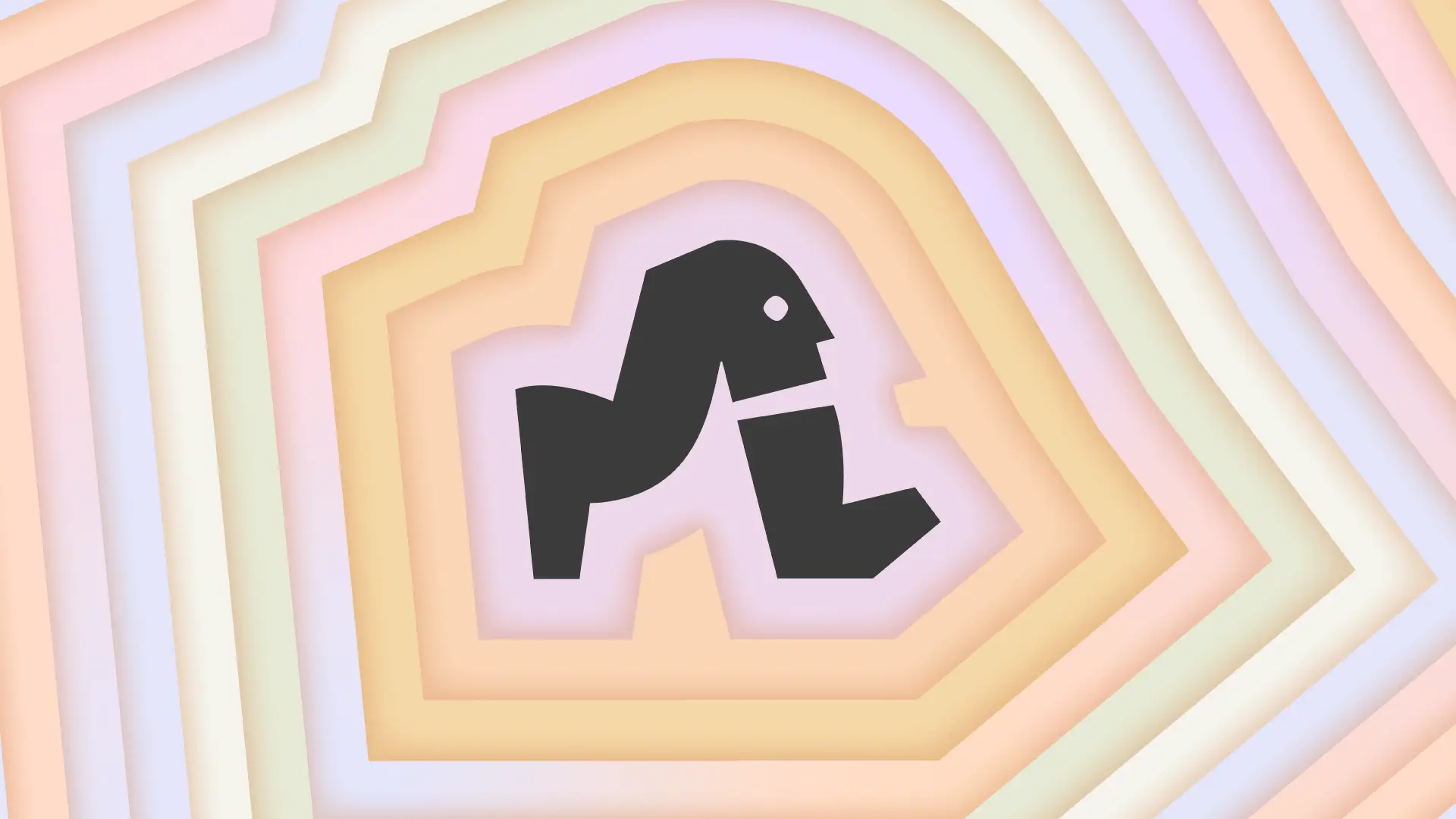 Logo animé de JUPI en cycle de marche frame by frame, entouré de formes concentriques aux teintes pastel, extrait de l'introduction du podcast The Choice.