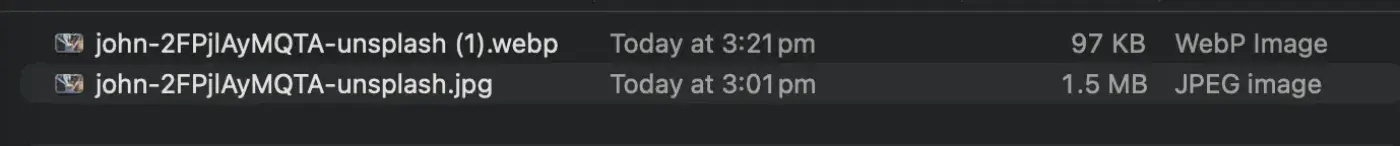 Screenshot comparing two file sizes before and after compression