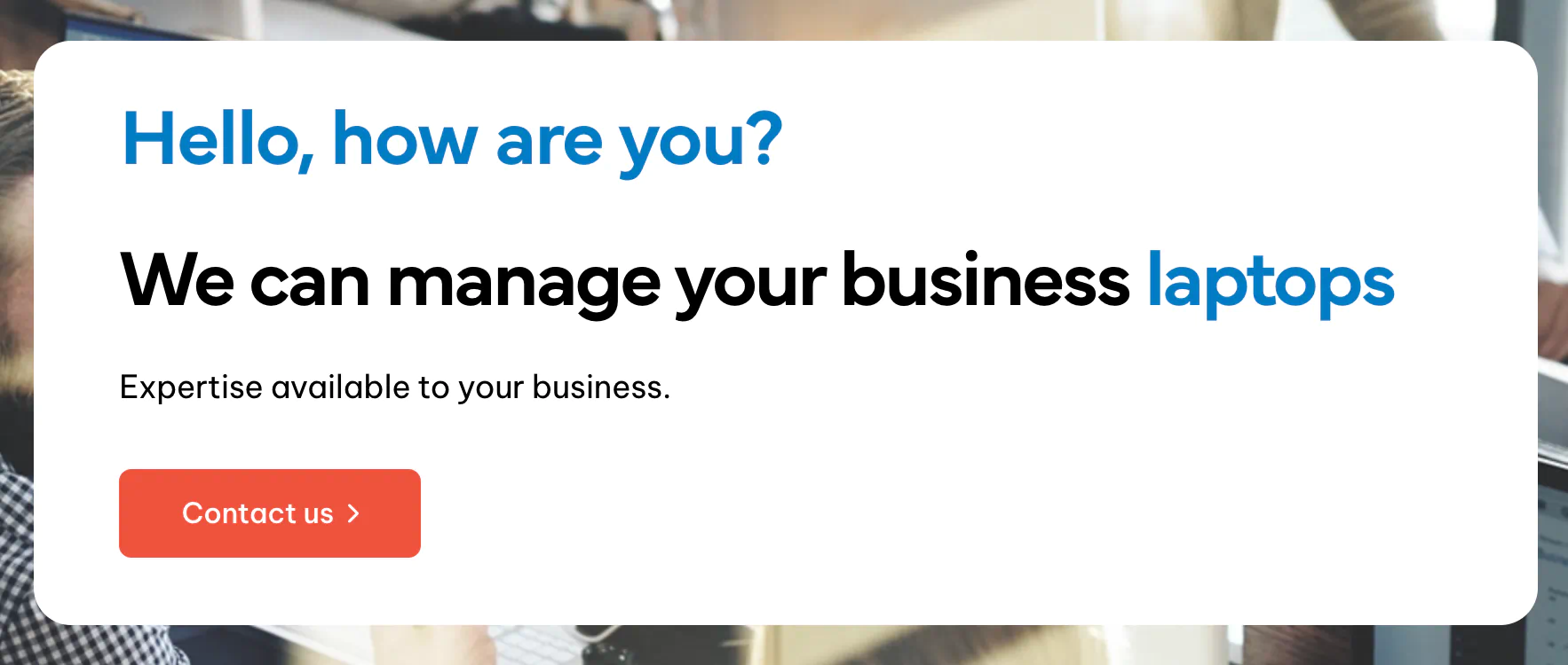 Homepage hero section opening with "Hello, how are you?" instead of a value proposition