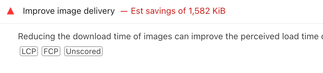 PageSpeed Insights flagging unoptimised images with 1,582 KiB of potential savings