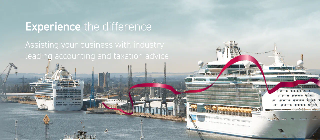 Screenshot of accountancy firm's website hero section showing irrelevant photos of Southampton docks and weak copy