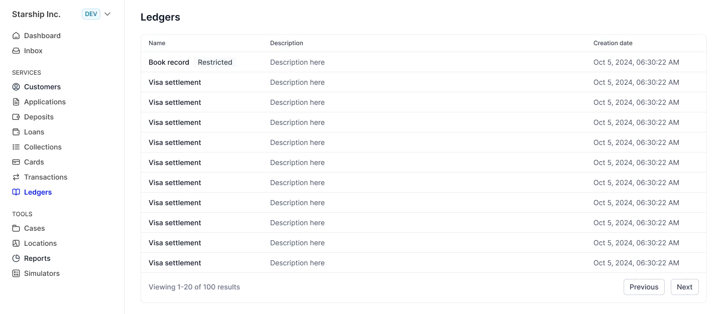 Stitch Platform - Ledgers