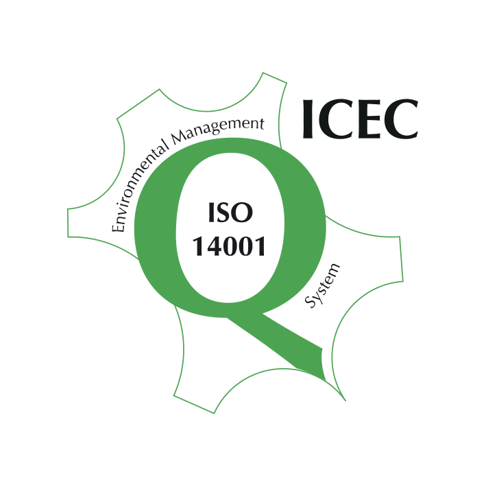 Logo depicting ISO 14001, an Environmental Management System certification. The letter 'Q' is highlighted in green, surrounded by elements labeled 'Environmental Management' and 'System,' alongside the acronym 'ICEC.'