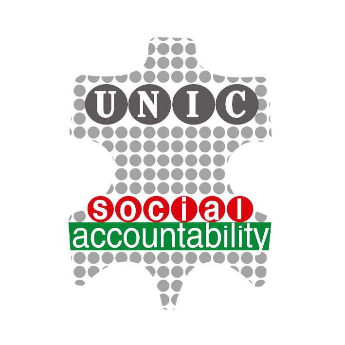 Logo featuring the word 'UNIC' in gray circles at the top, and the phrase 'social accountability' in red and green colored text at the bottom, all within a stylized outline of a shirt.