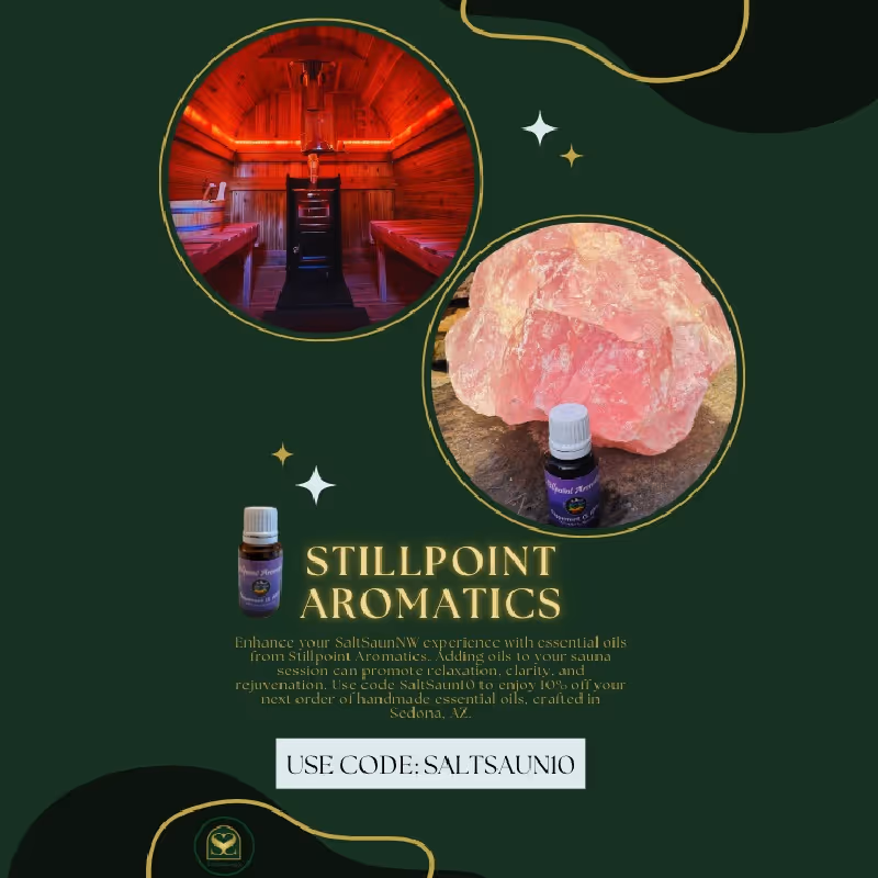 A promotional graphic for an event, featuring text and an image of a red-lit sauna.