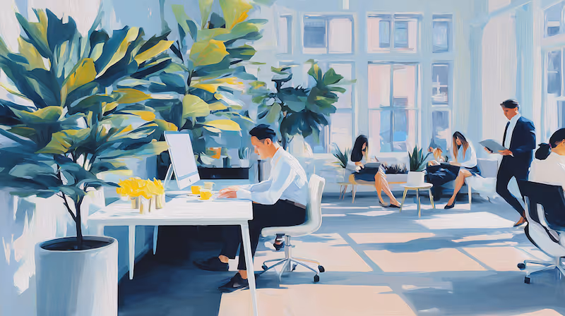gouache bild: mann im office