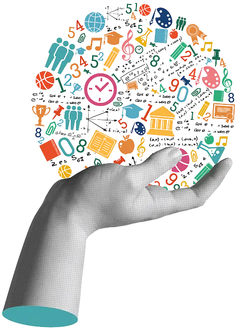 Illustration zeigt Hand mit Symbolen unter anderem aus Bildung und Wissenschaft