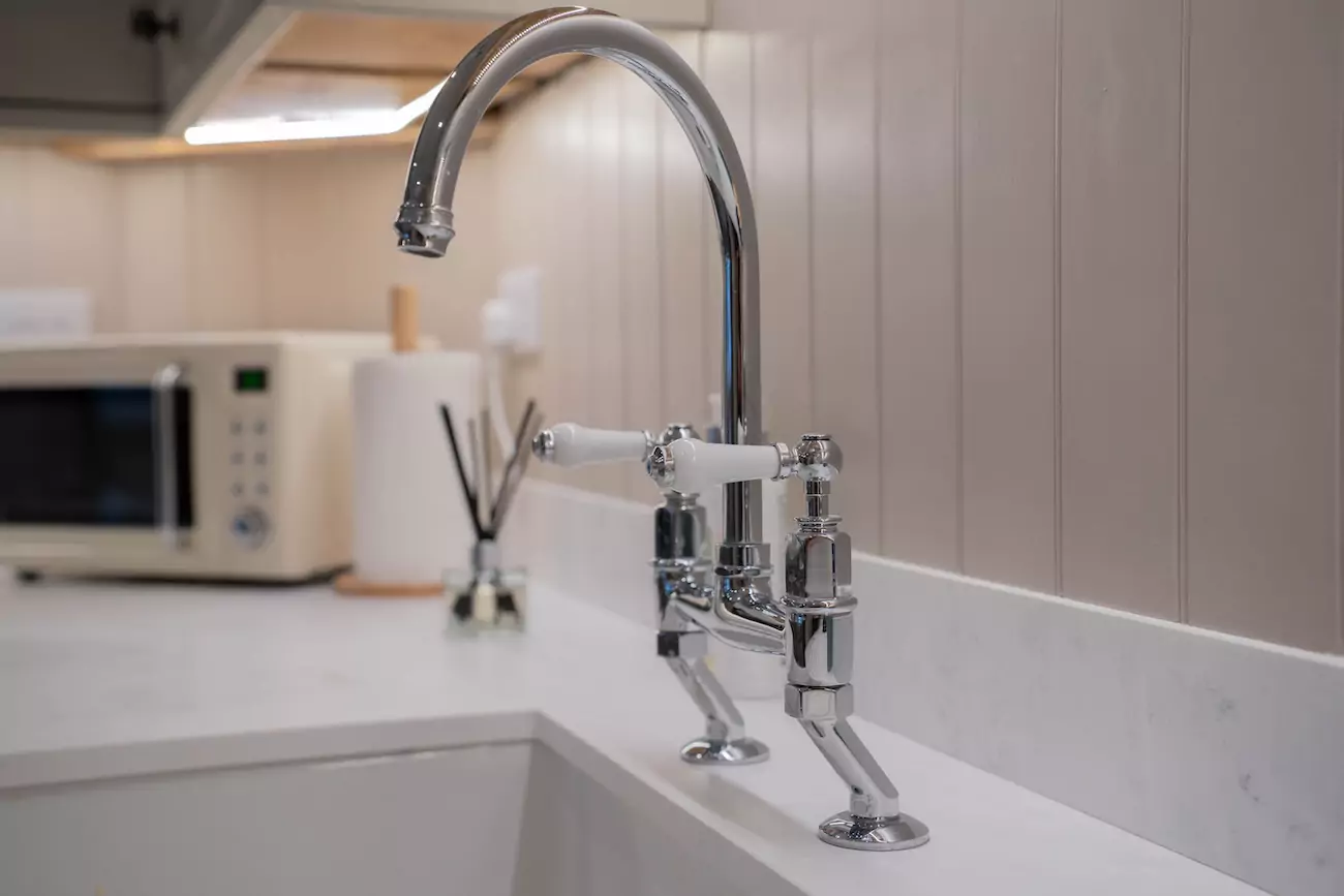 Modern renovation on classic kitchen sink close up shot