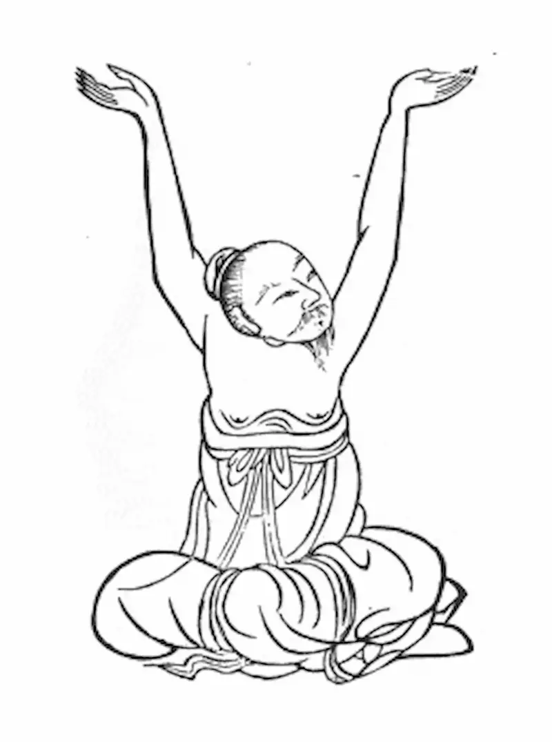 Personnage assis avec les bras vers le ciel