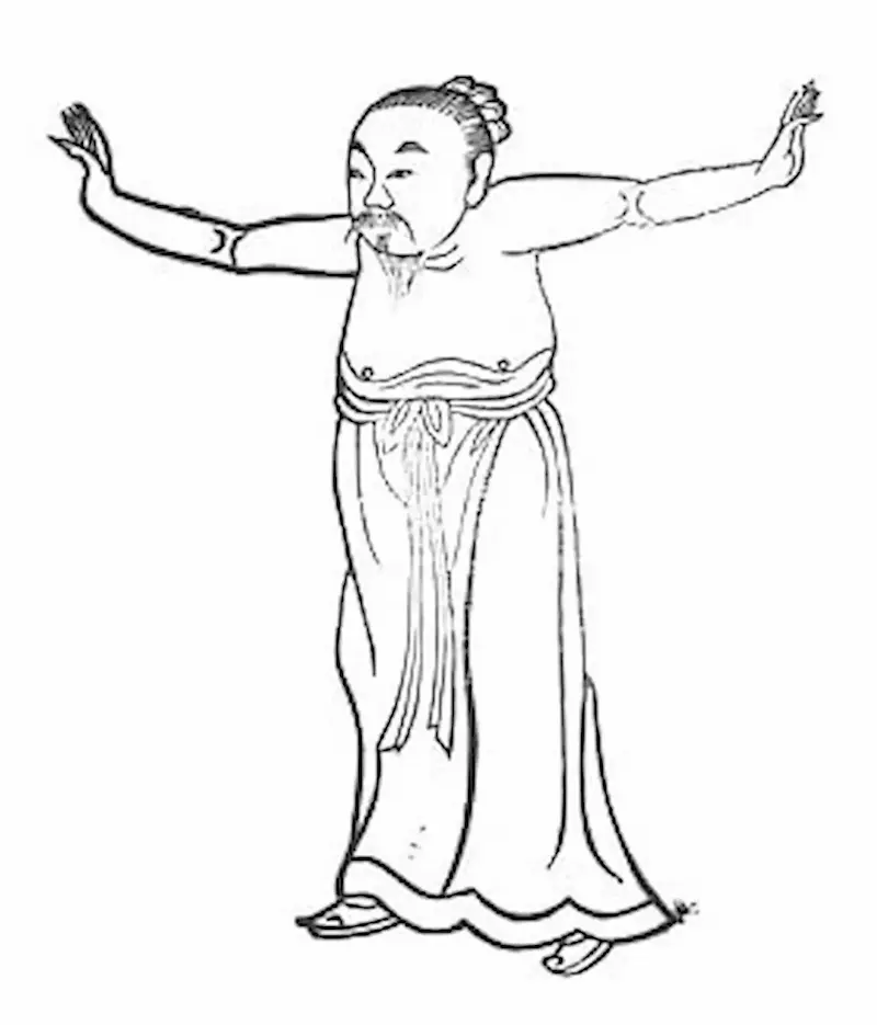 Personnage debout bras ouverts côtés.