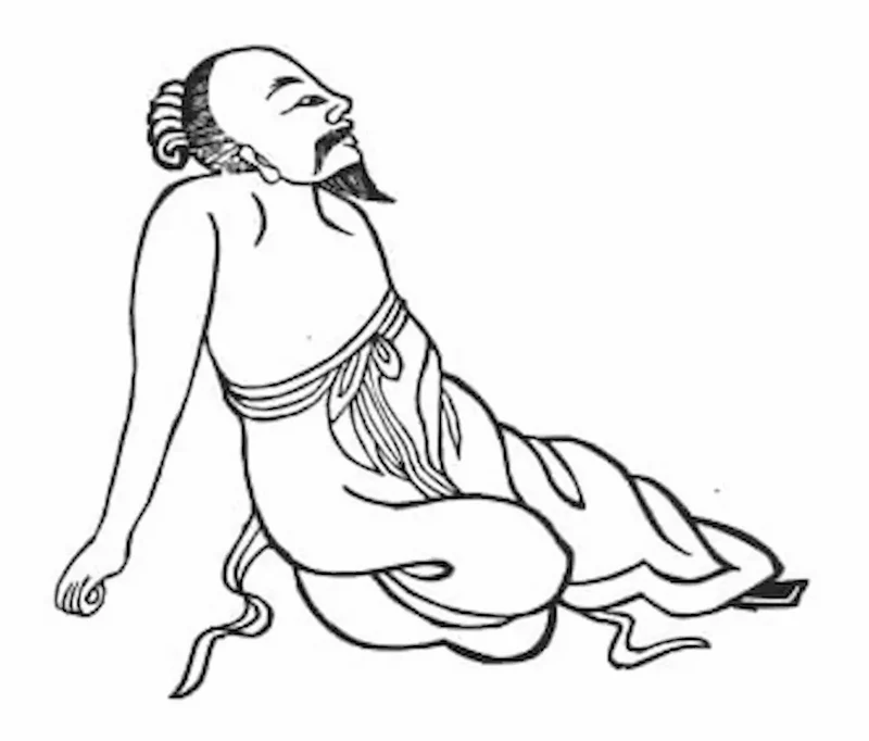 Personnage assis bras derrière lui au sol