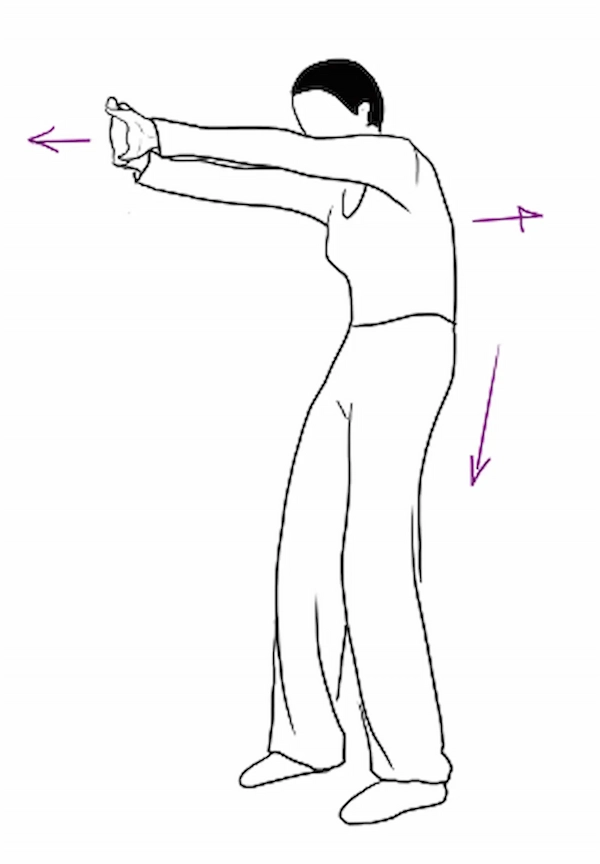 Personnage poussant les mains devant