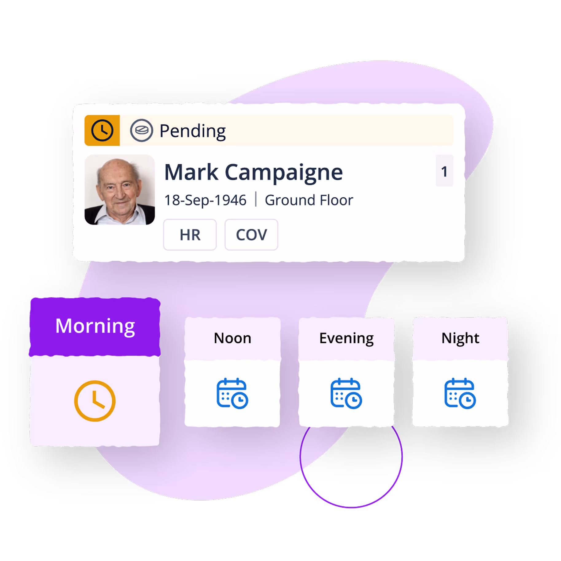 A clock icon and three calendar icons