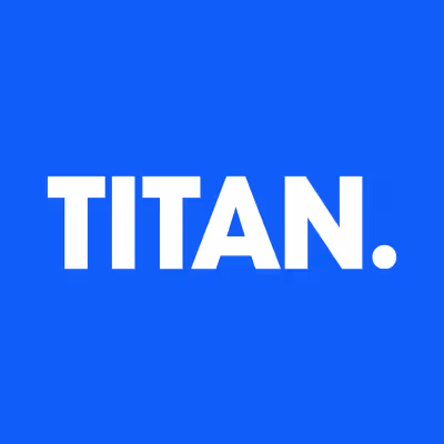 The word titan on a blue background.