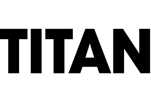 A black and white photo of the word Titan.