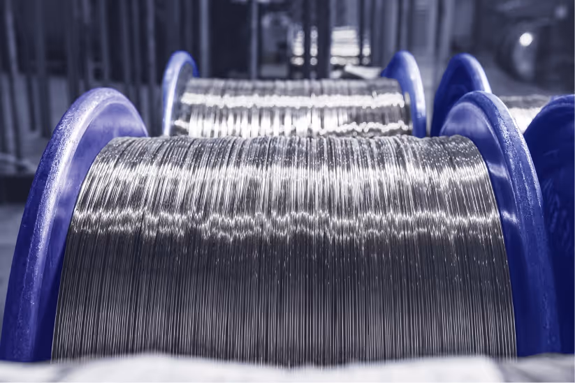 A close up of a spool of wire.