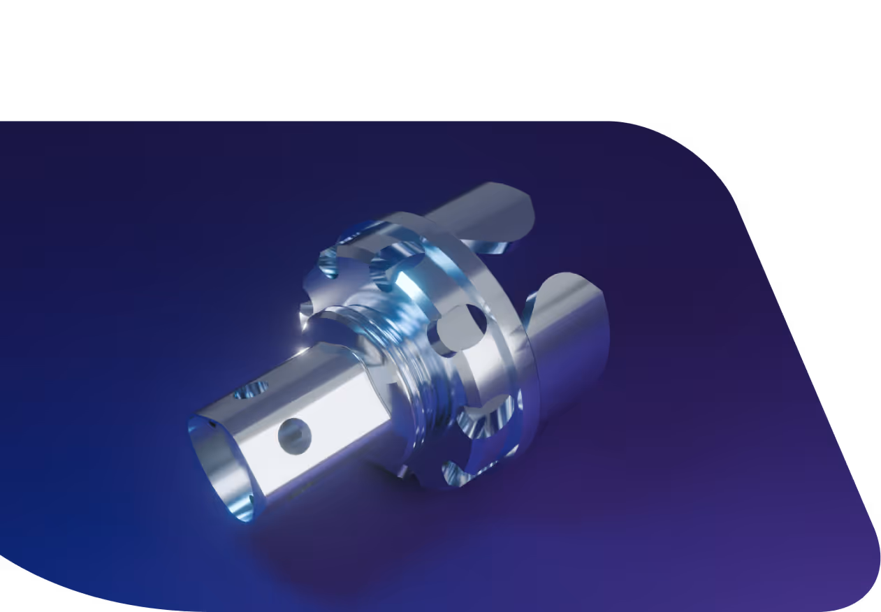 A close up of a metal object on a blue background.