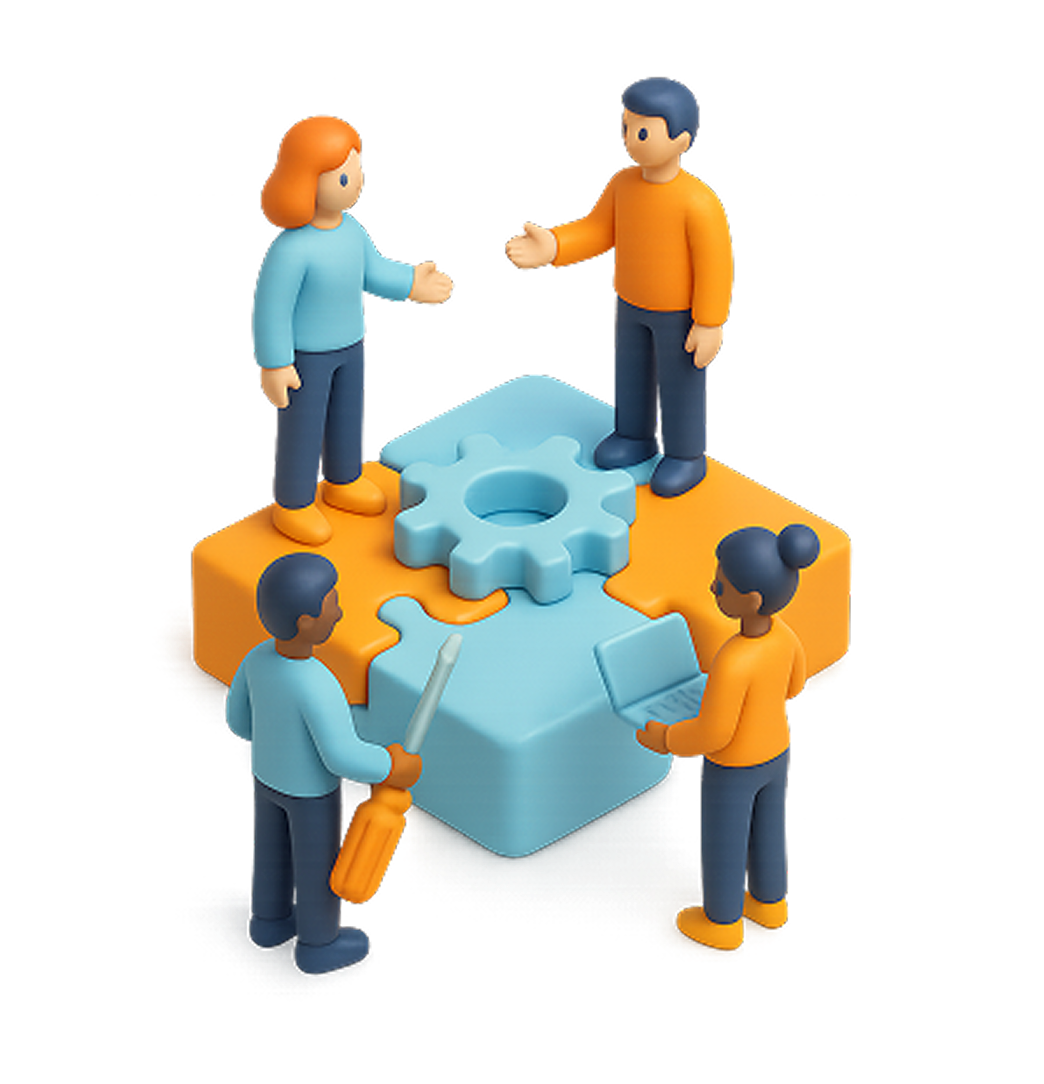 A 3D illustration getting across the idea of cross-functional soft skills.