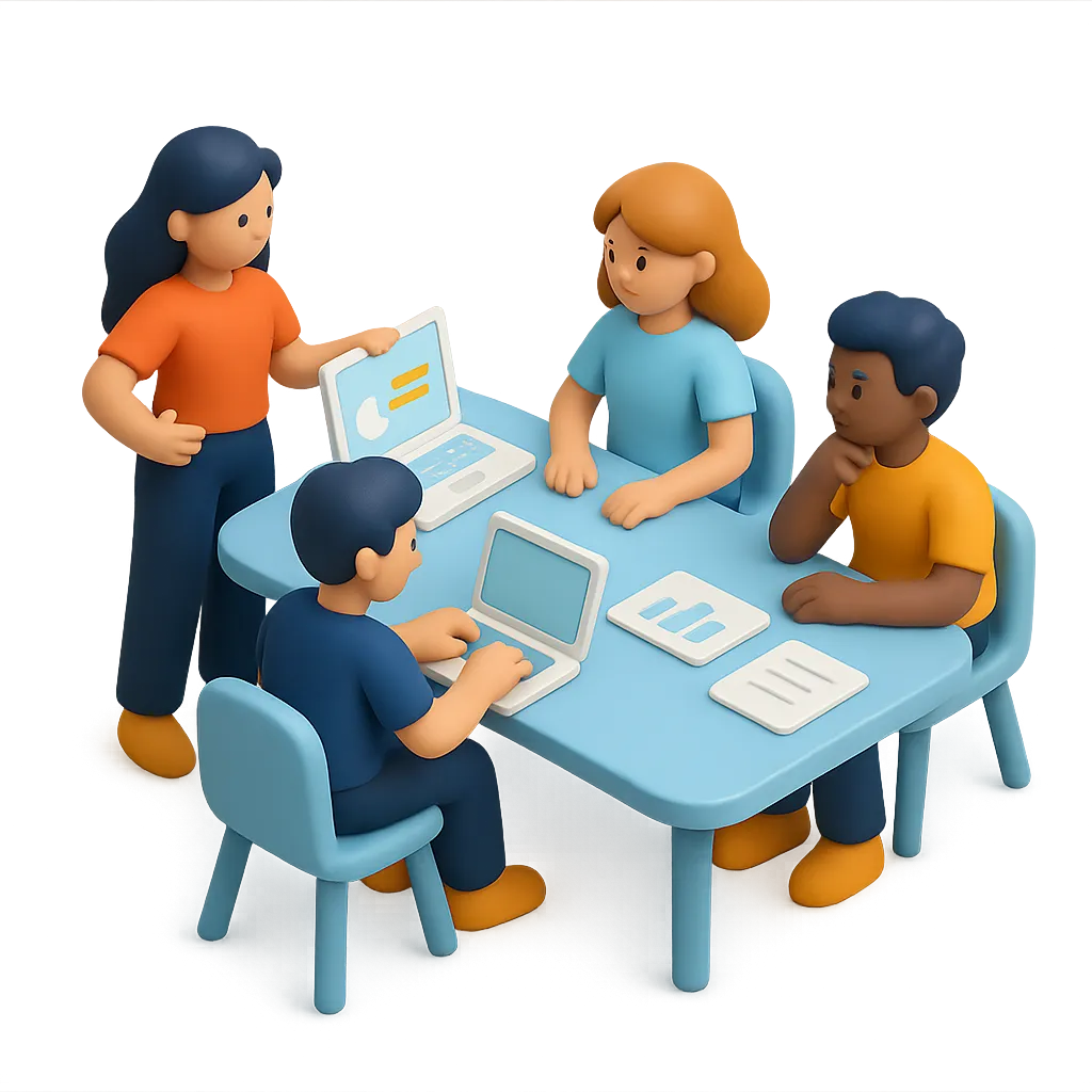 3D illustration of professionals working together.