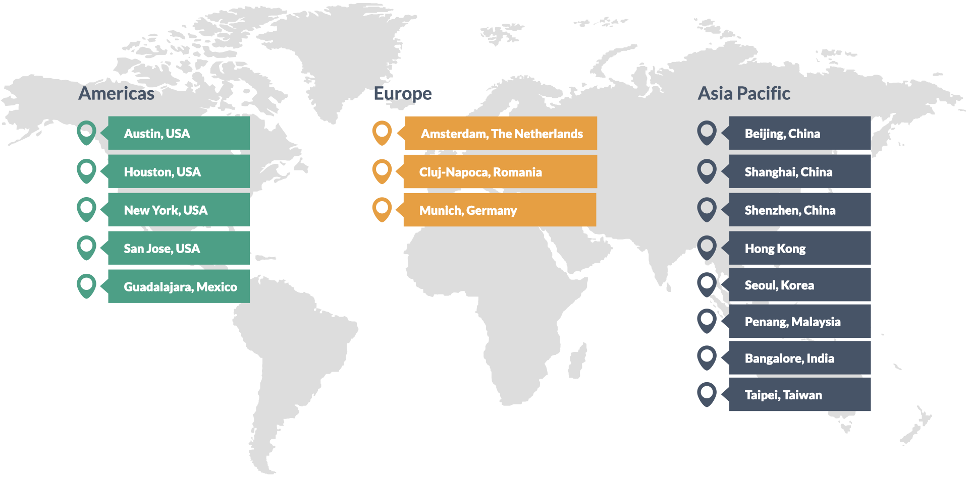 A map showing multiple office locations.