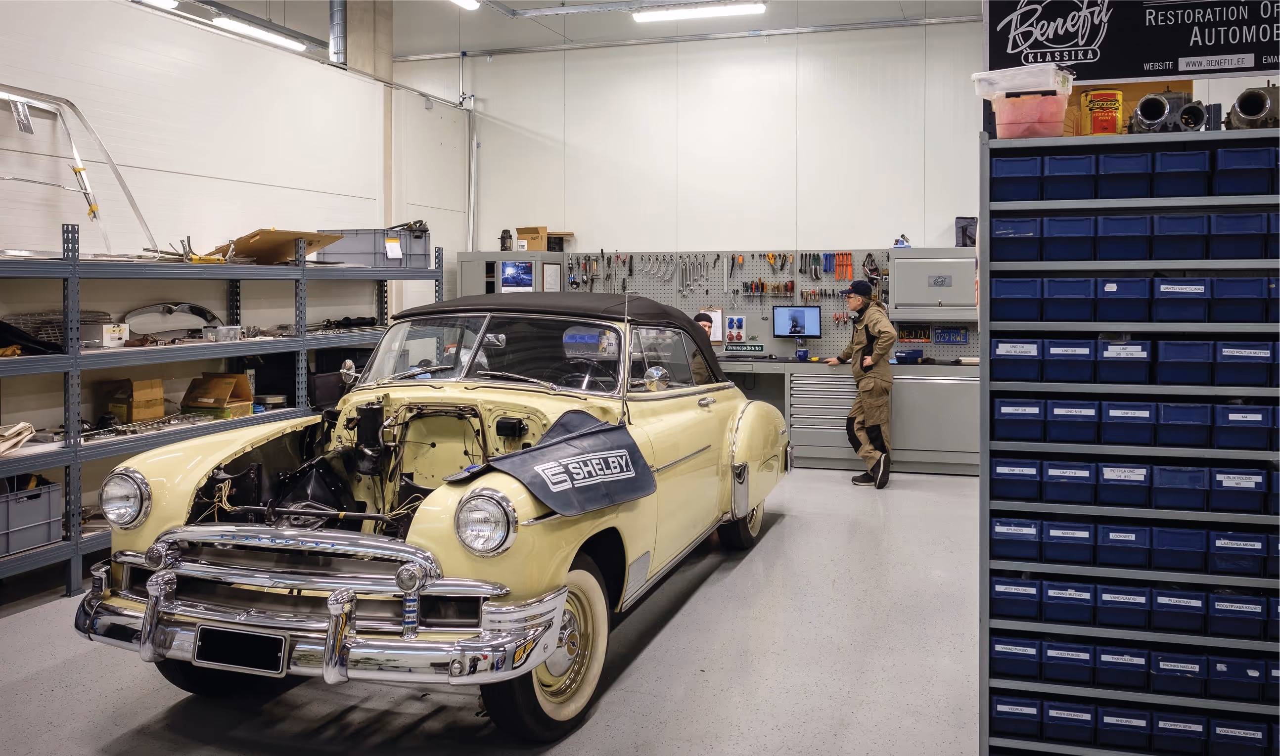 '50 Chevrolet Styleline Deluxe in garage for engine overhaul